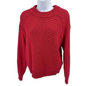 Universal Thread Cable Knit Pullover Sweater WMNS S Red Crew Neck Relaxed Fit LS
